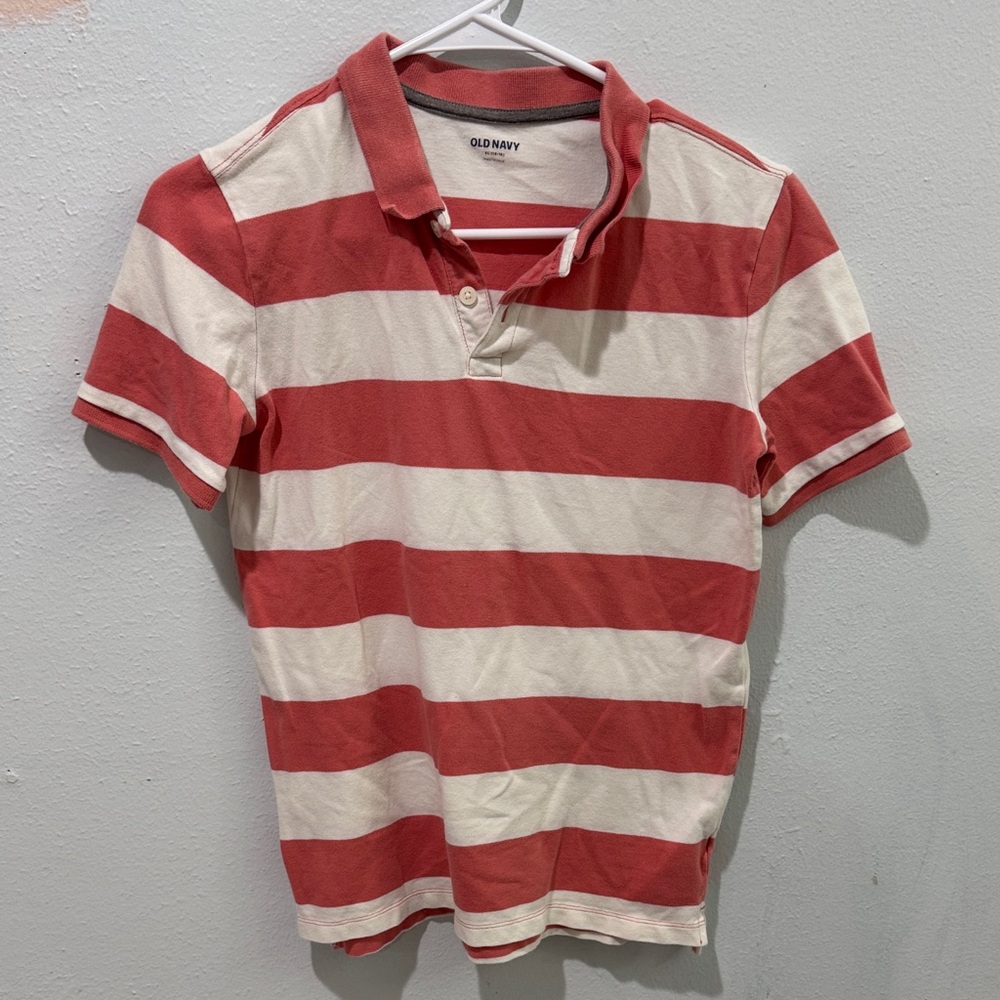 Old Navy Boy's Polo Shirt in Red and White Stripes